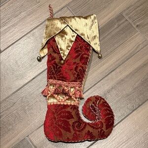 Serendipity Vtg Christmas Stocking XL Gold Burgundy Velvet Tapestry